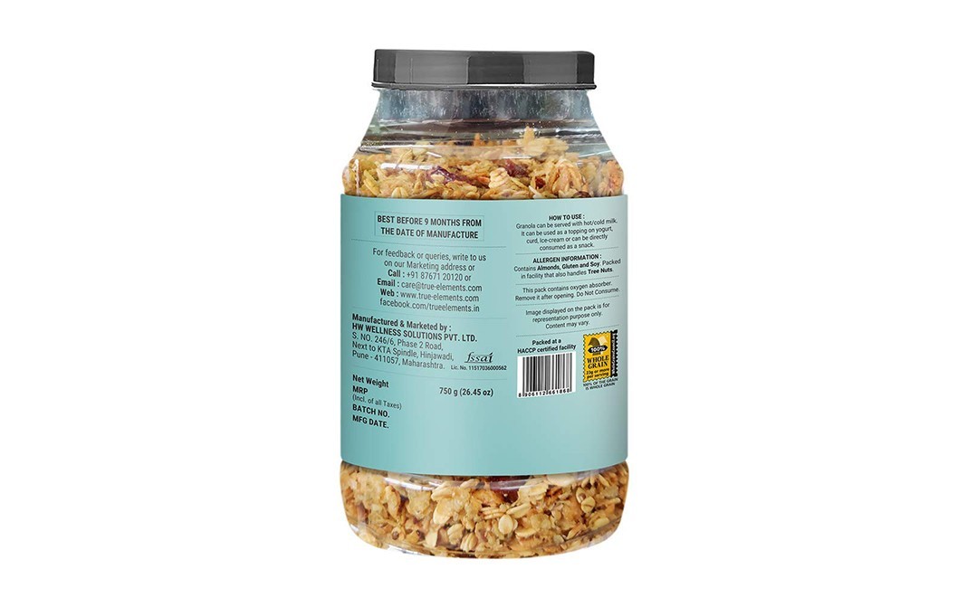 True Elements Millet Granola No Added Sugar   Plastic Jar  750 grams